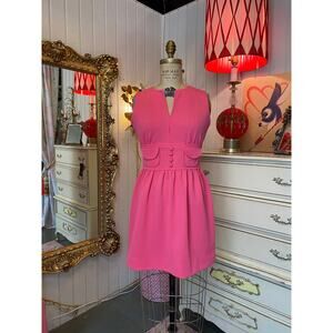 vintage 1960s hot pink mini dress xs mod 60s sheath sleeveless pockets retro 25